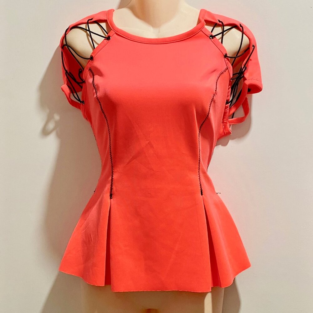 Mustard Seed Red Peplum Laced Fitted Waist Stretch Mobwife Y2K 90s Top Blouse L